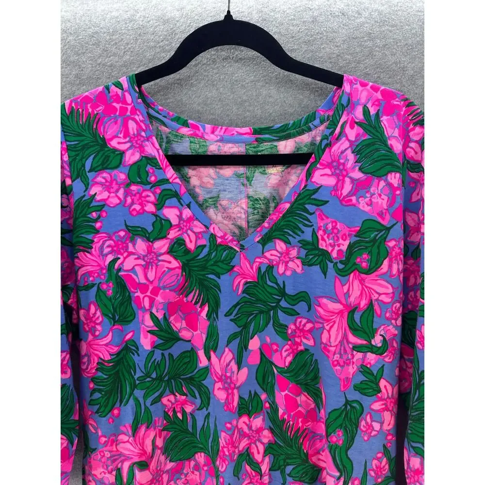 Lilly Pulitzer Women's XL NWT Tessa 3/4 Sleeve V Neck Cerise Pink Safari Sunset - Picture 4 of 13